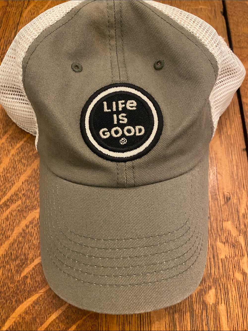 Life Is Good Olive and Cream Mesh Logo Cap